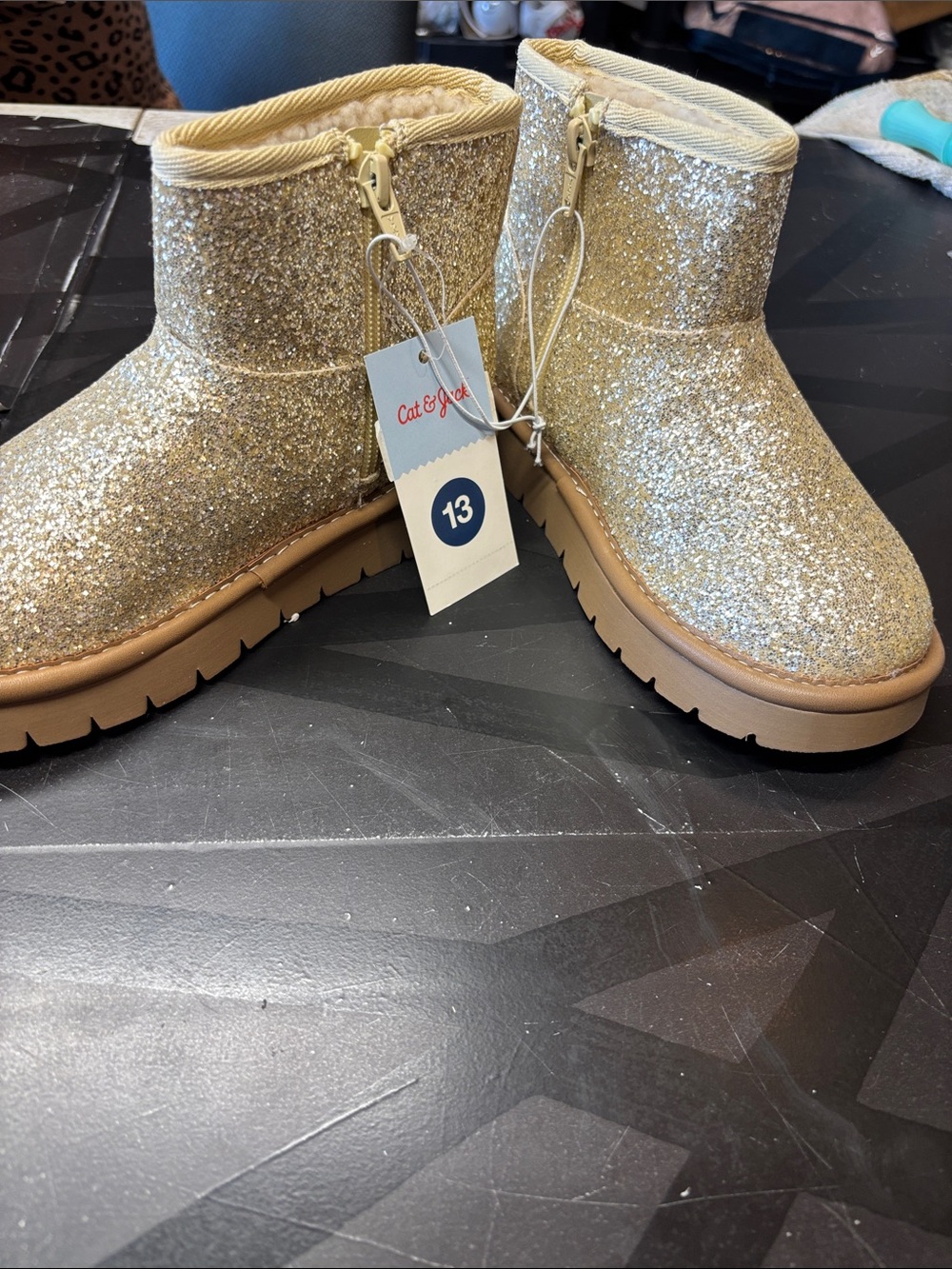 Cat & Jack Girls' Sparkle Ankle Boots - Gold Glitter b209